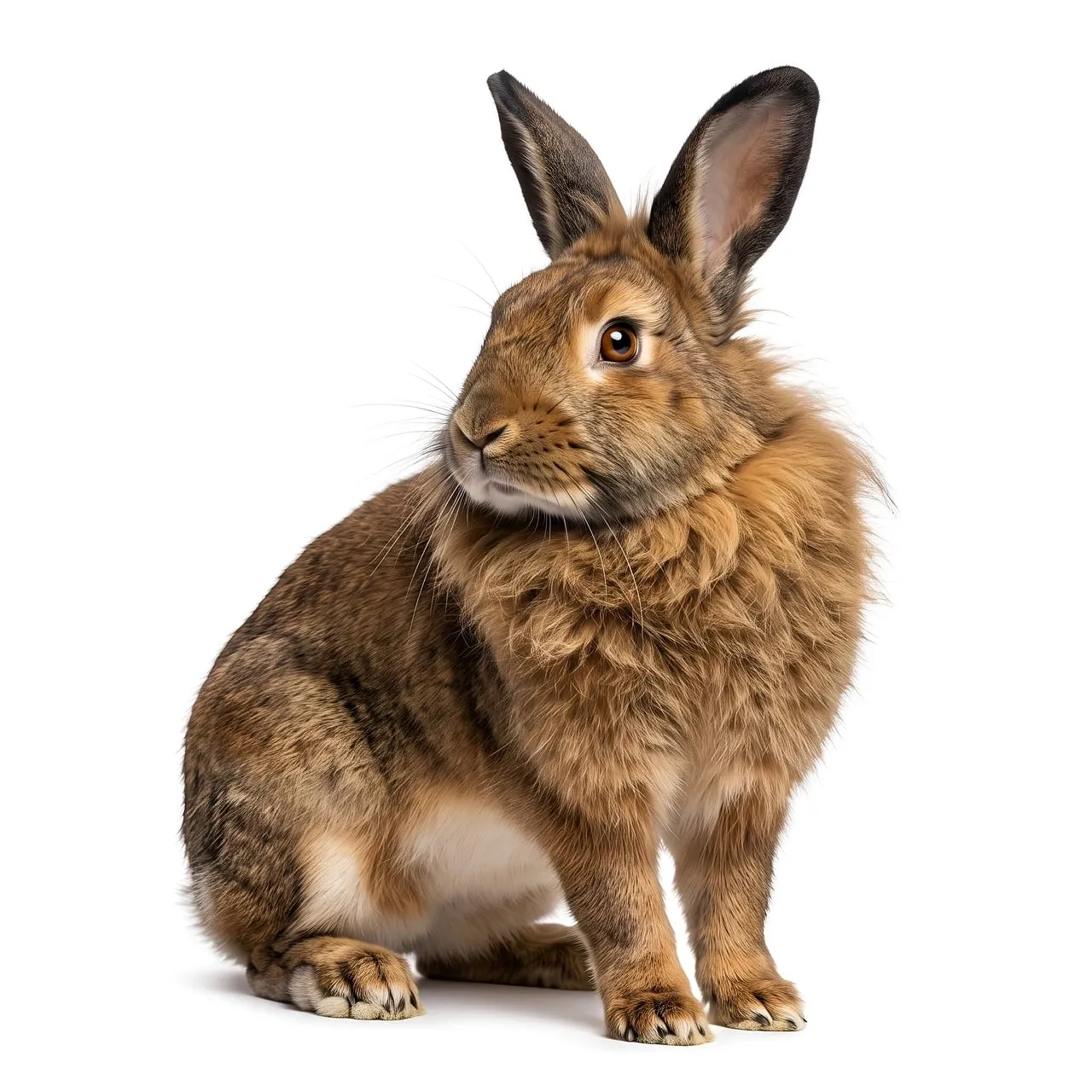Charming Fluffy Brown Rabbit Portrait on White