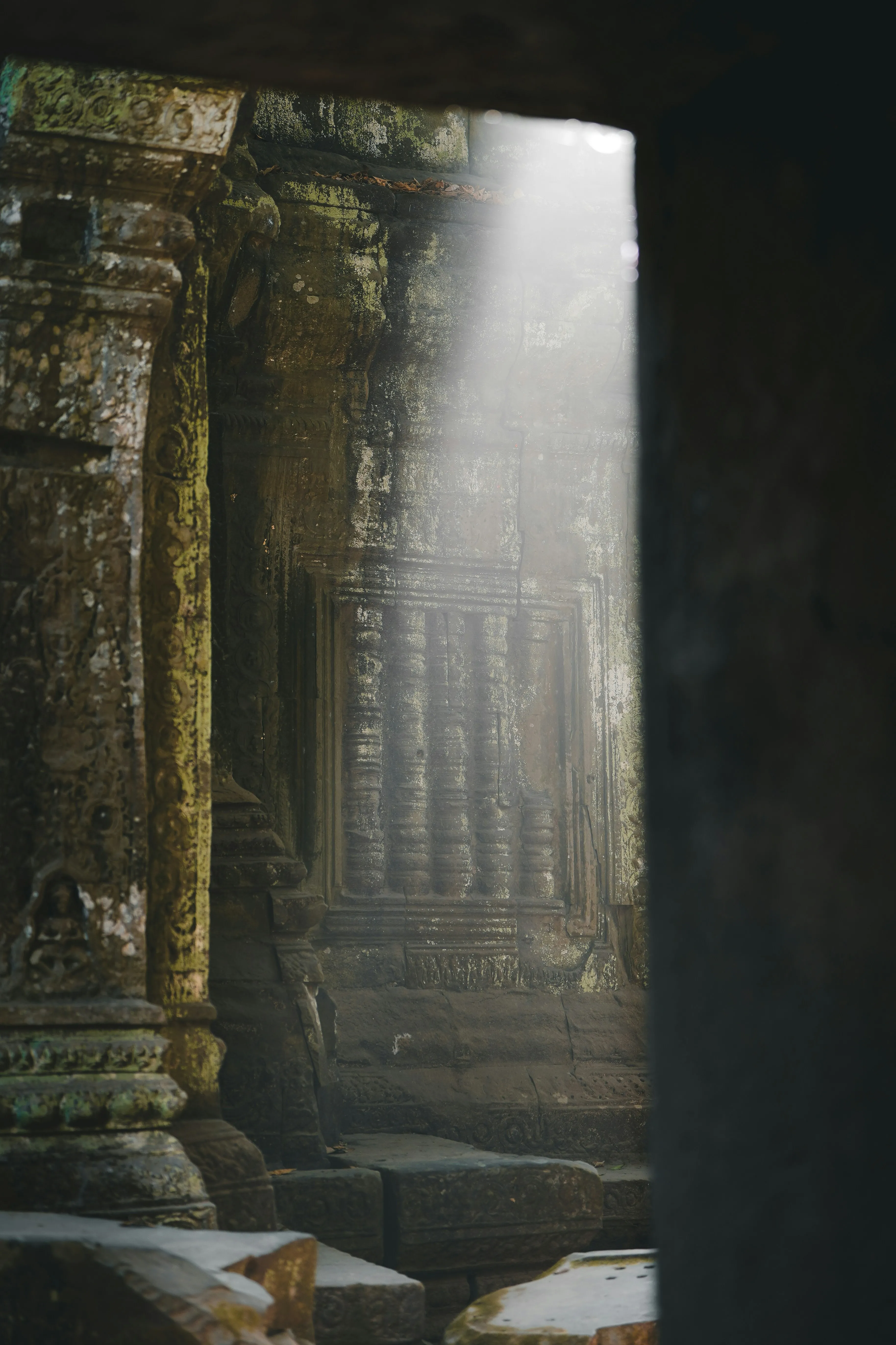 Mystical Sunbeam in Ancient Temple Ruins
