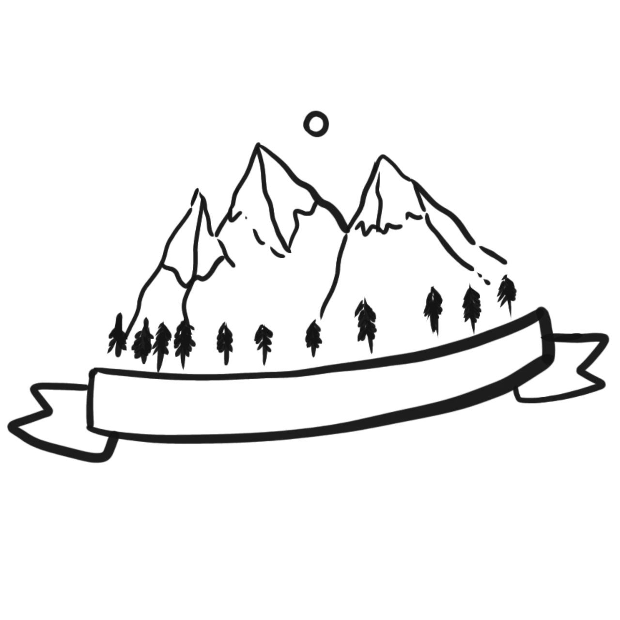 Minimalist Mountain & Forest Emblem with Ribbon