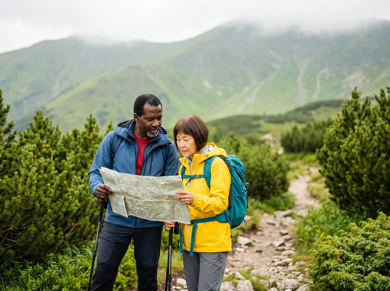 Timeless Adventure: Senior Couple Exploring Mountain Trails