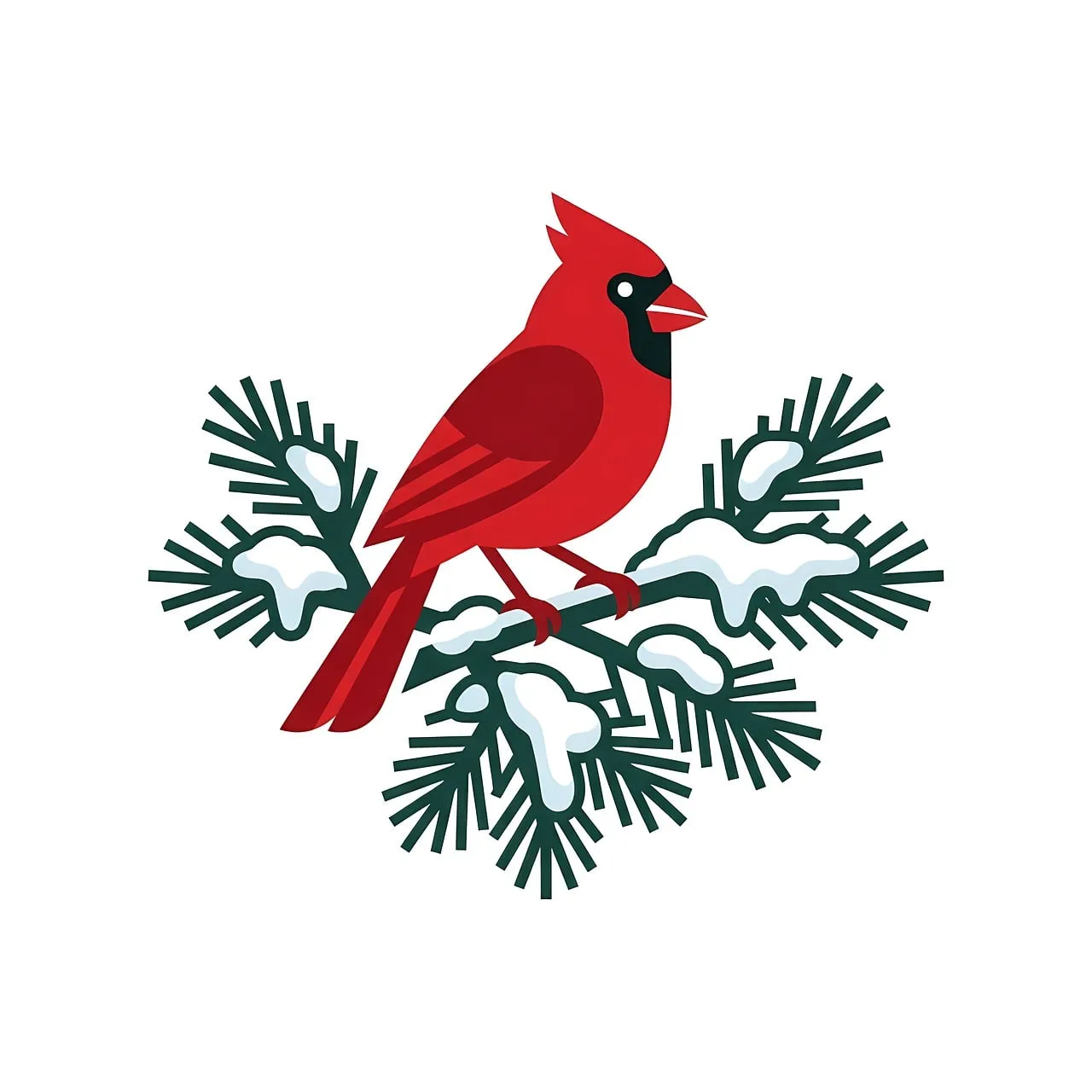 Vibrant Red Cardinal Perched on Snow-Kissed Spruce Branch