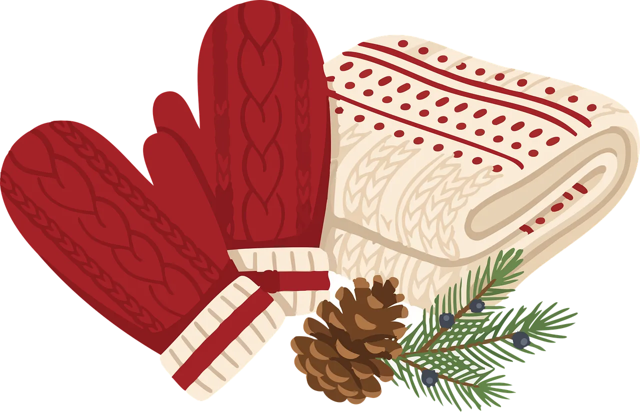 Cozy Winter Essentials: Knitted Mittens, Blanket & Pinecone Delights