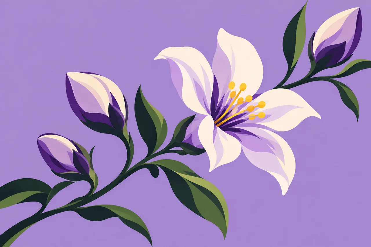 Vibrant Botanical White Lily with Purple Buds