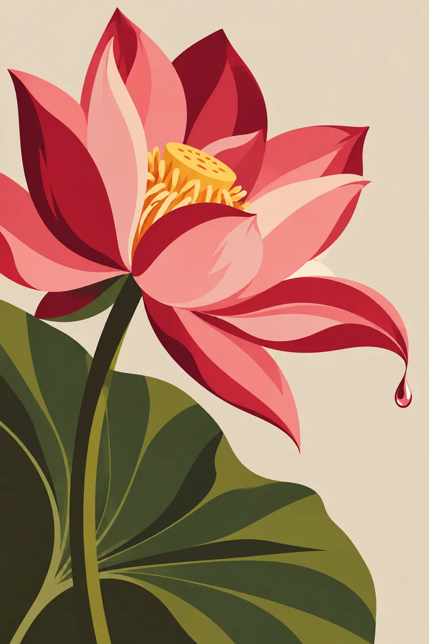 Vibrant Lotus Blossom: Elegance in Botanical Illustration