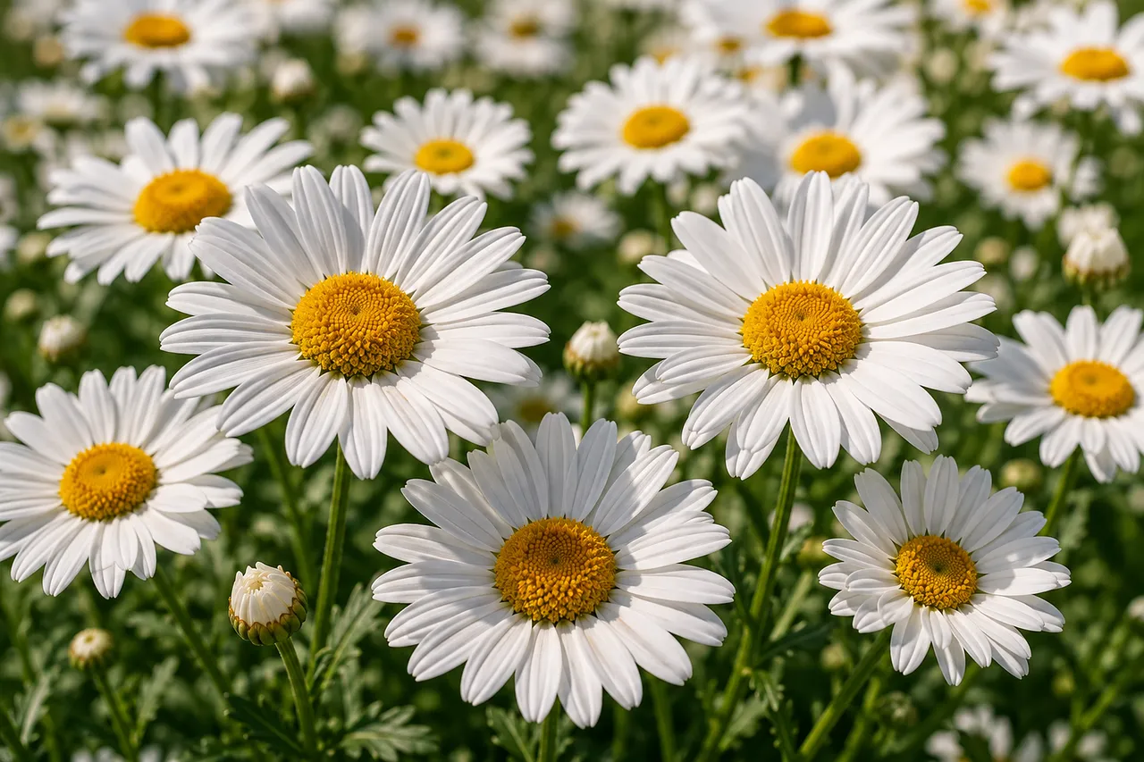 Vibrant Daisy Field: A Symphony of White and Yellow Blooms