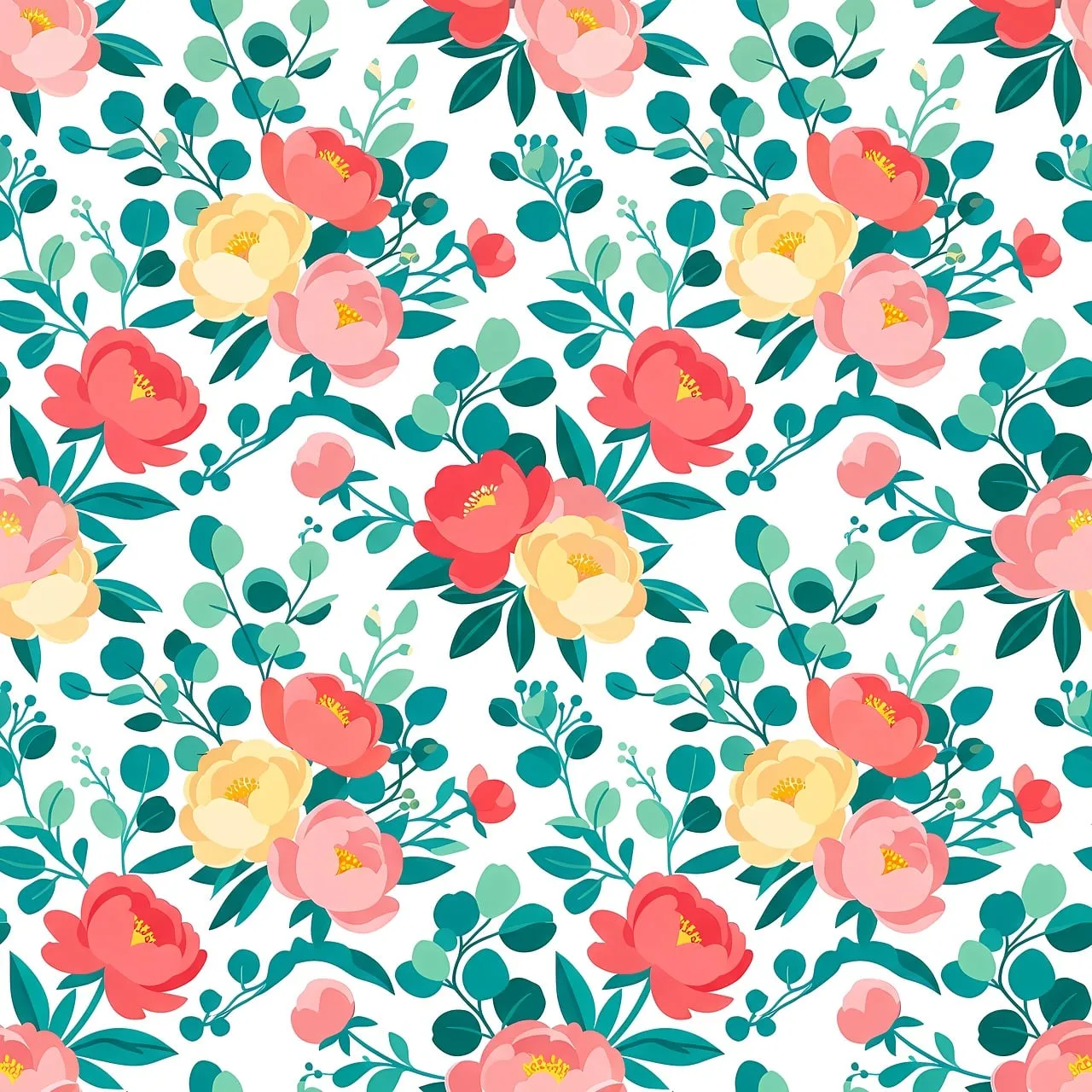 Vibrant Floral Bloom: Seamless Spring Botanical Pattern