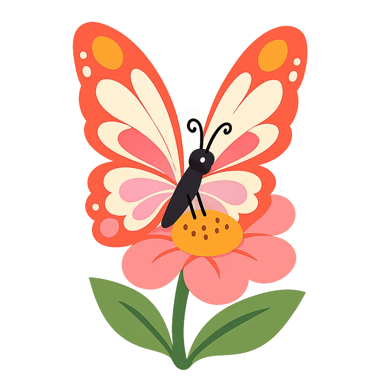 Vibrant Cartoon Butterfly on Blossom: Spring's Sweet Embrace