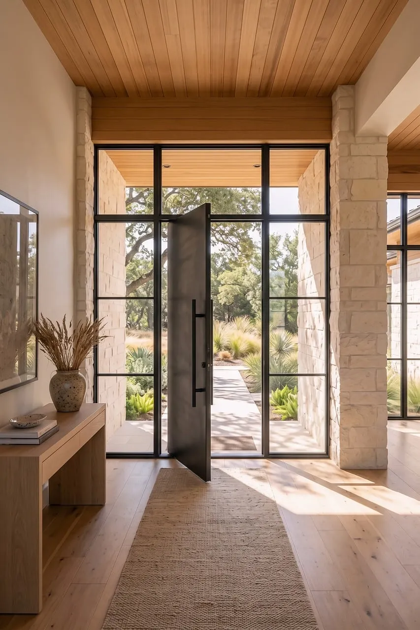 Stunning Modern Entryway: Nature-Infused Luxury Home Welcome