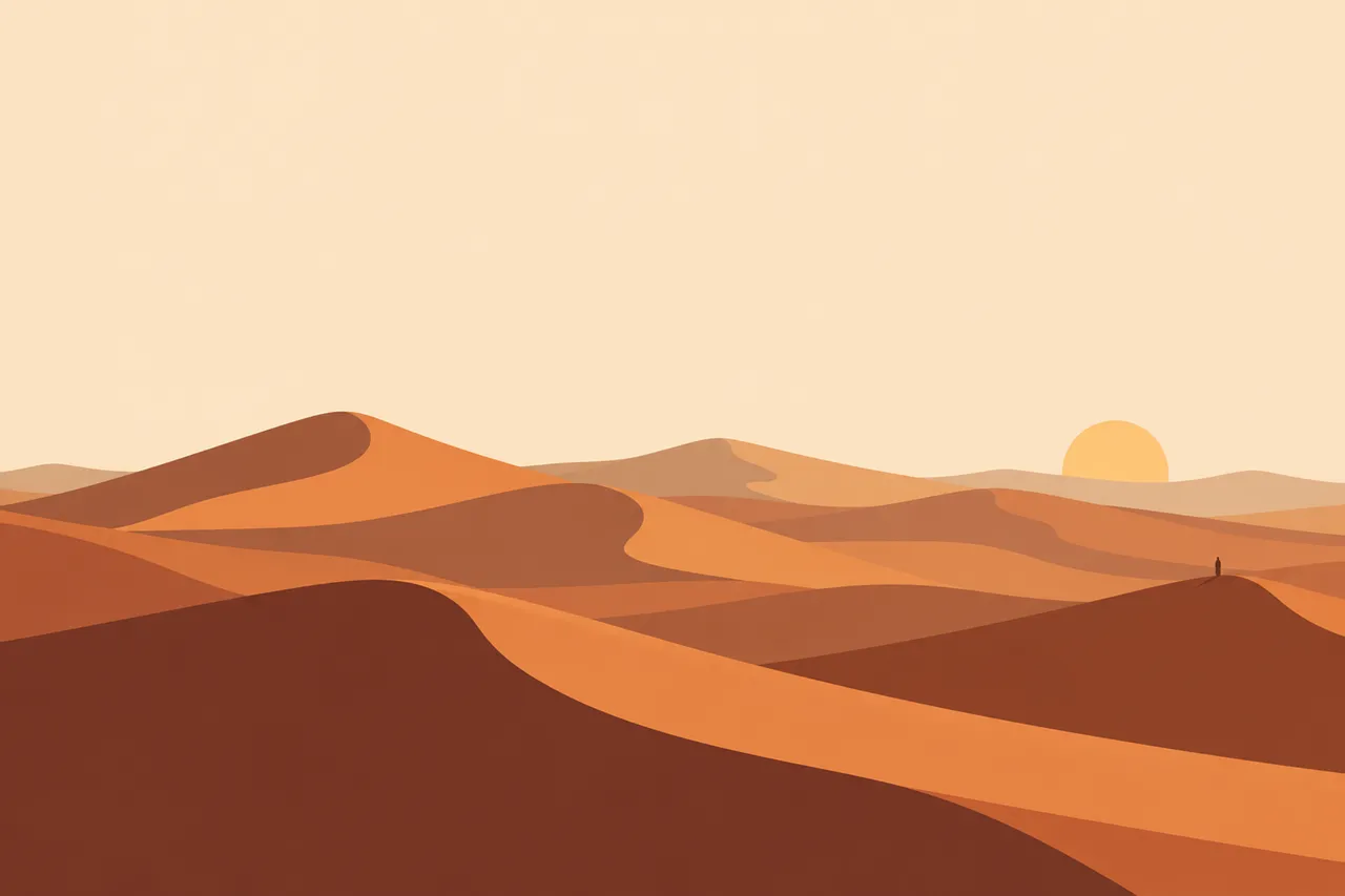Stunning Golden Desert Sunset with Lone Traveler