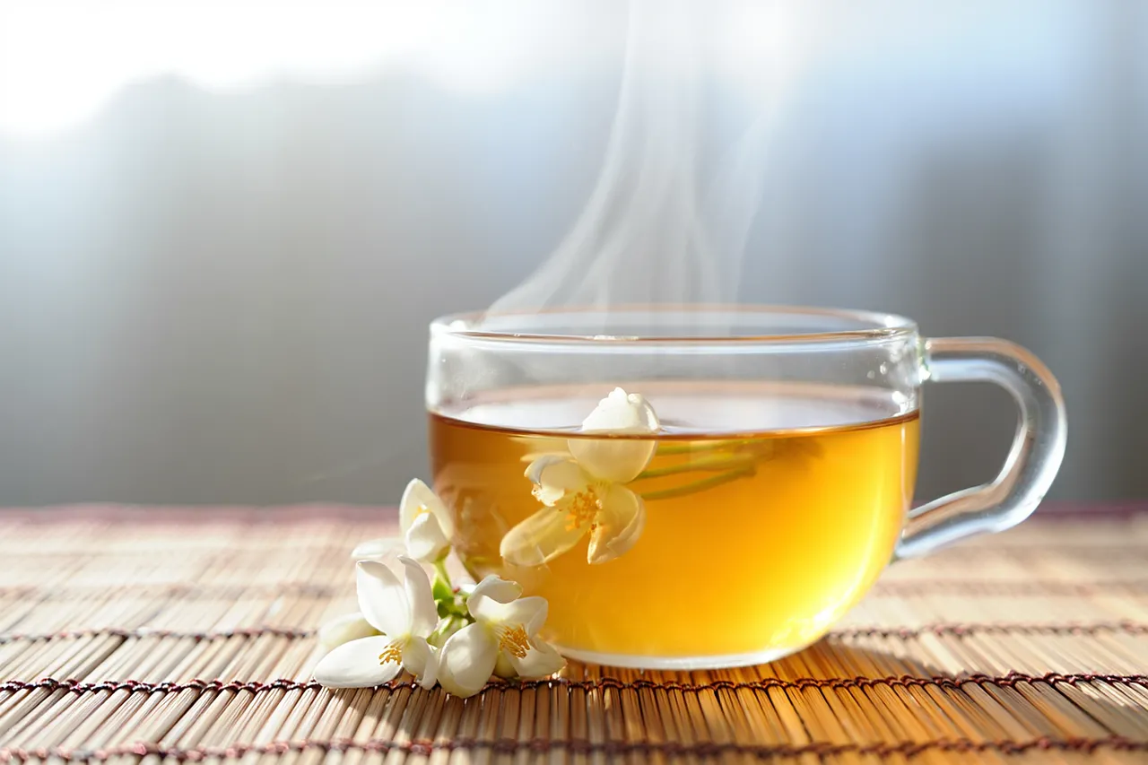 Steaming Herbal Tea with Fresh White Flowers for Tranquil Mornings