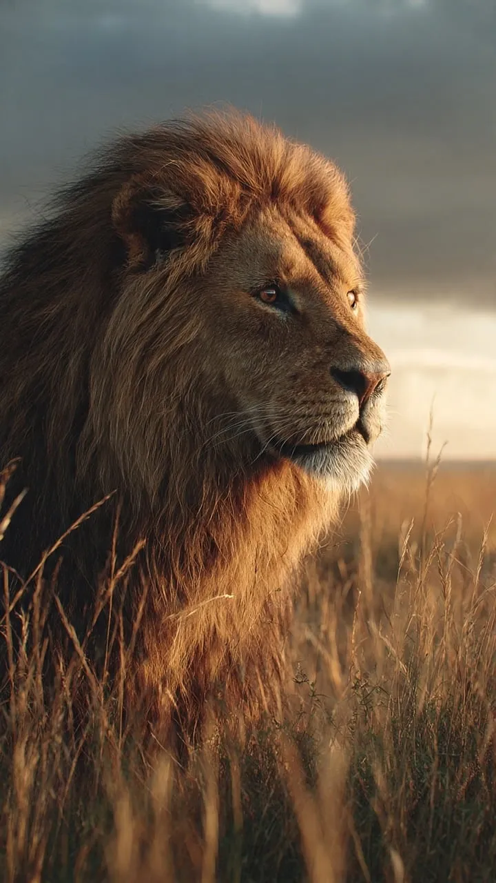 Majestic Lion King Bathed in Golden Savannah Sunset