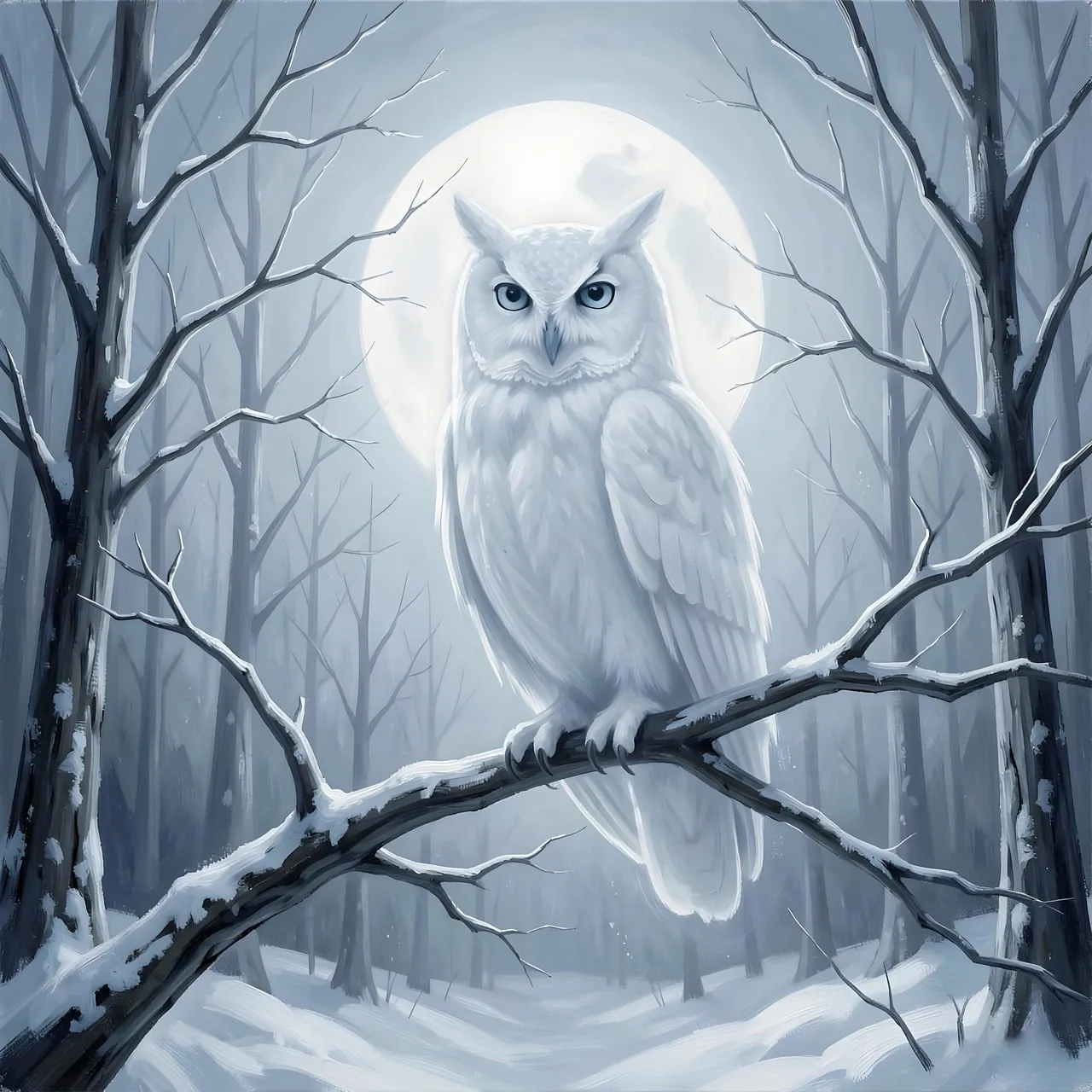 Majestic Snowy Owl Under Winter Moonlight