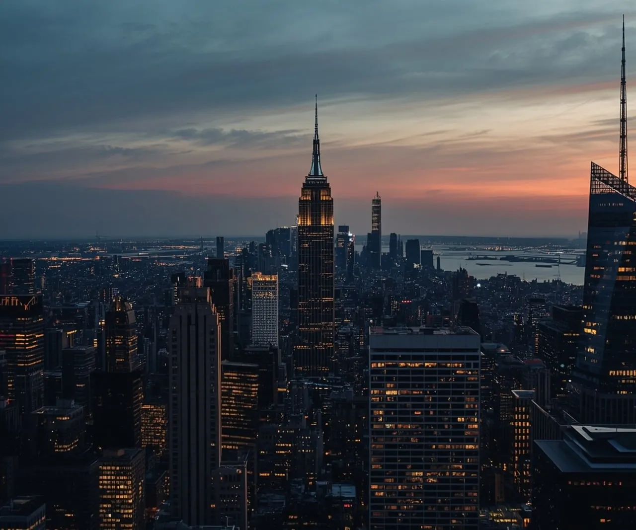 Dramatic NYC Sunset: Empire State Building's Evening Glow