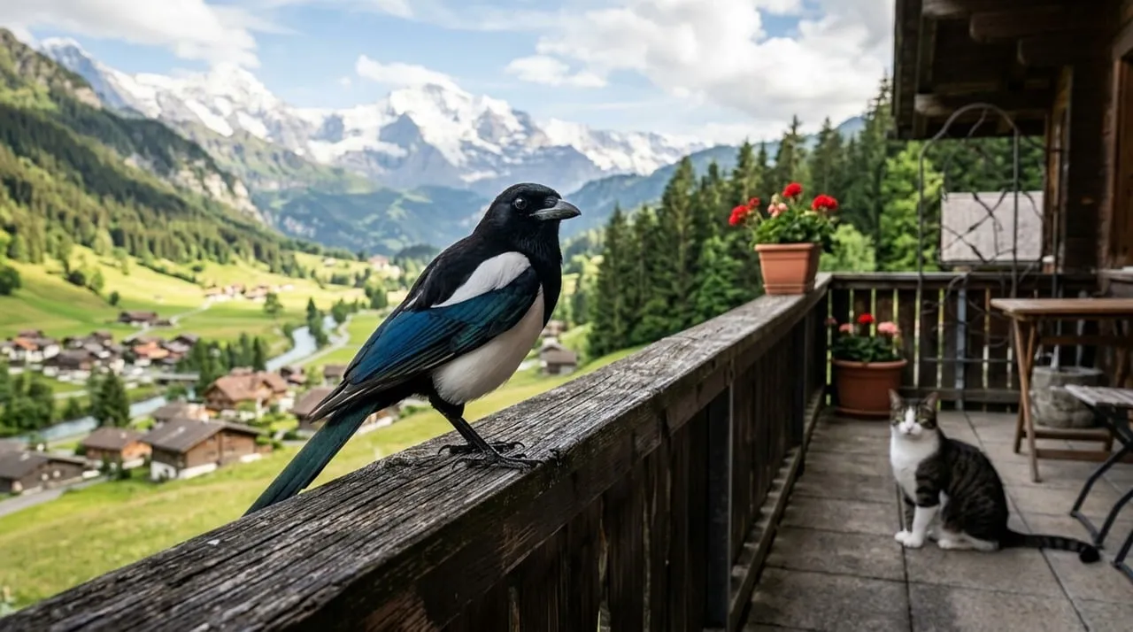 Stunning Alpine Balcony: Magpie, Cat, and Mountain Majesty