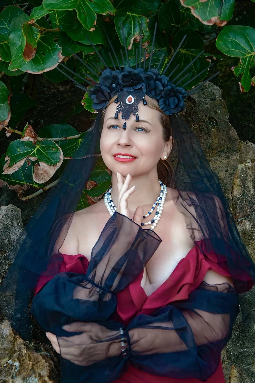 Enchanting Gothic Queen on a Tropical Beach