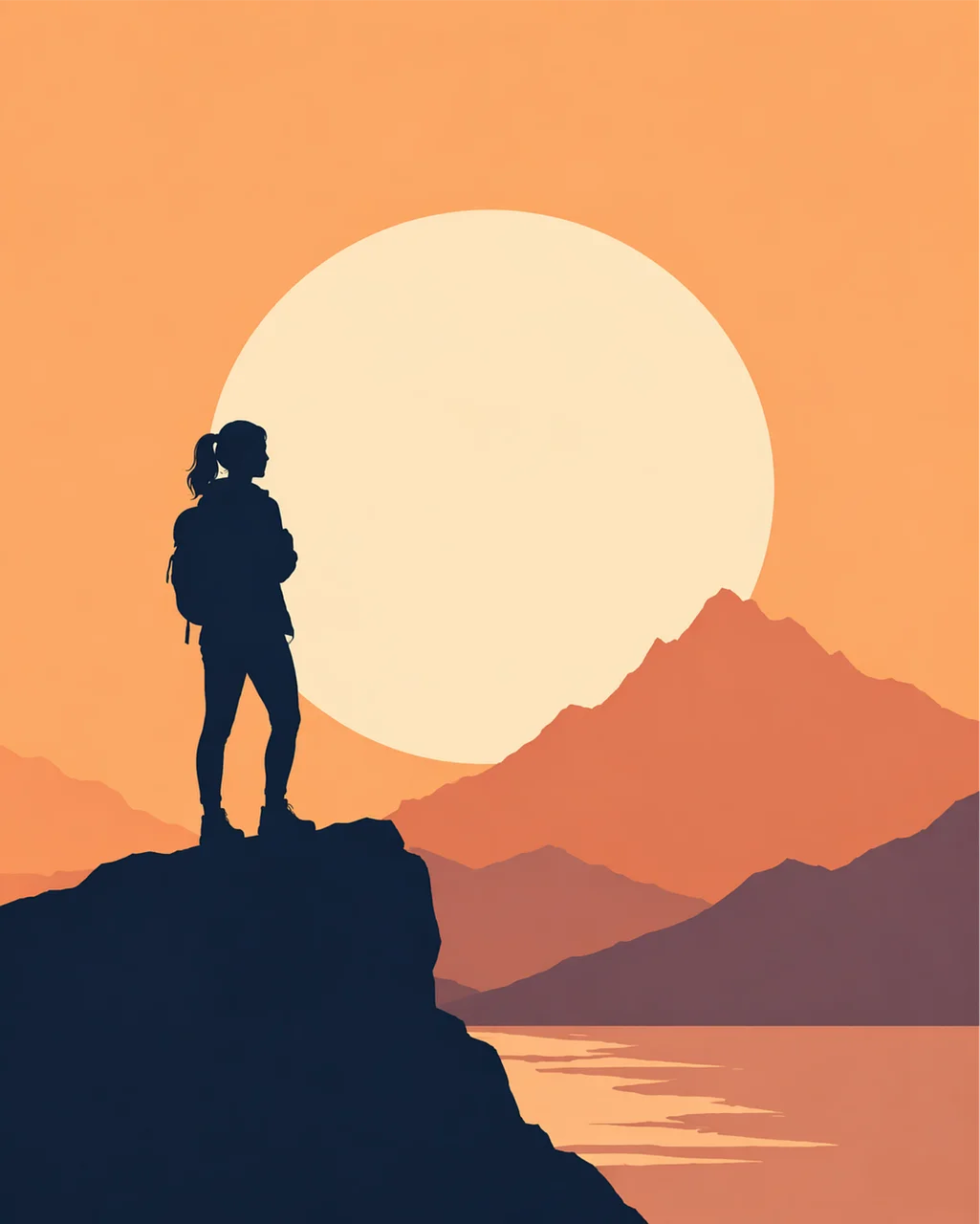 Breathtaking Sunset Hike: Woman's Solitude in Majestic Nature