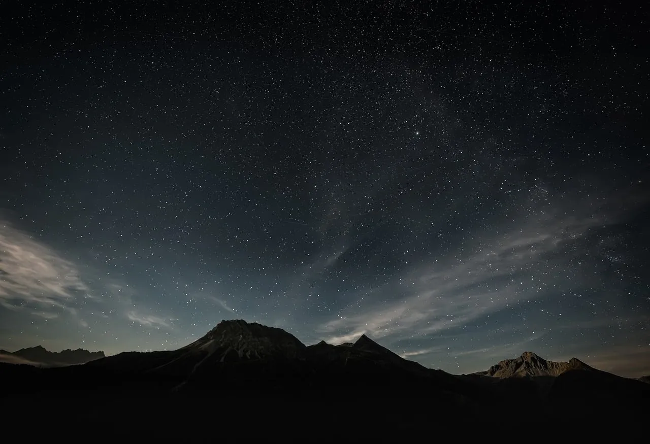 Breathtaking Mountain Silhouette Under a Star-Filled Night Sky