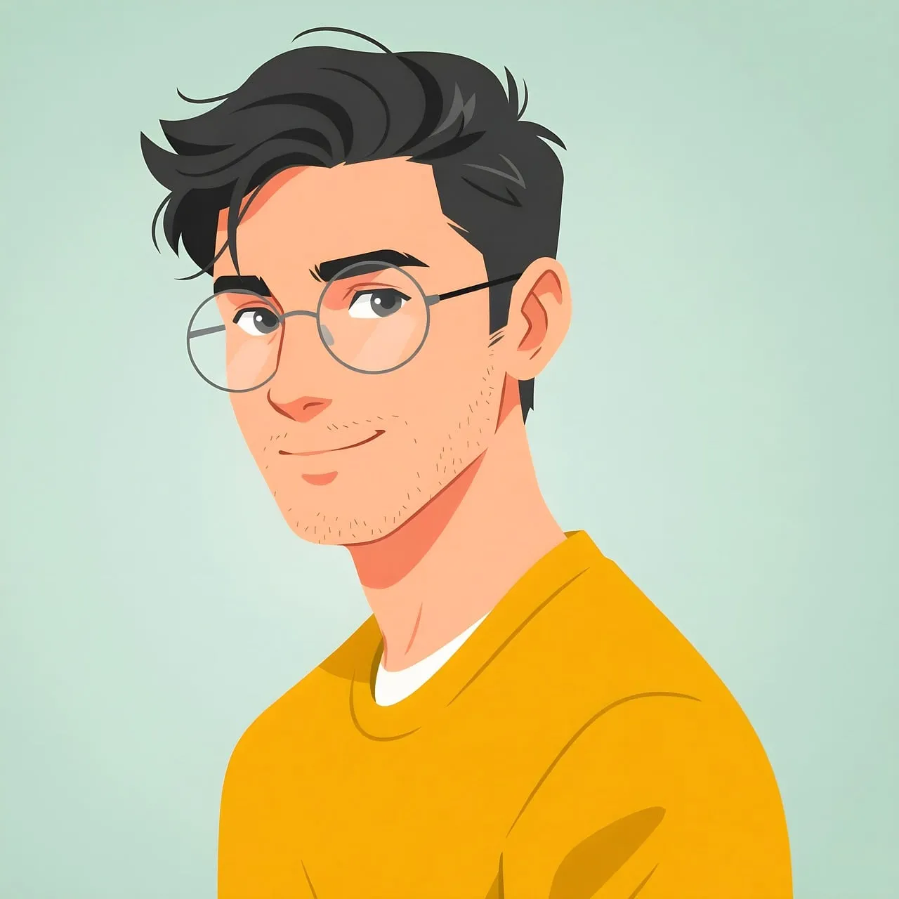 Charming Anime Man with Glasses: Digital Artwork Portrait