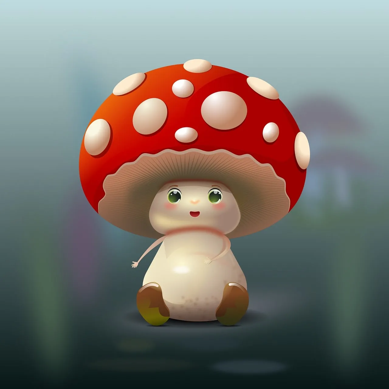 Enchanting Red Mushroom: Whimsical Forest Character Illustration