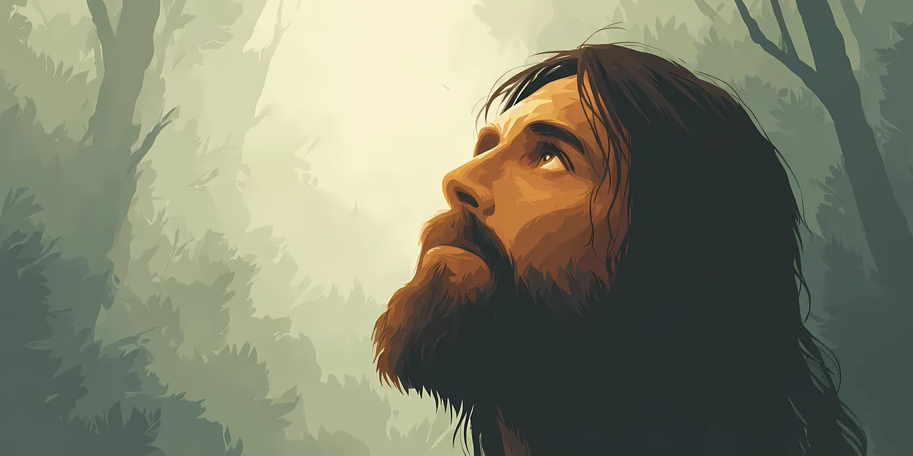 Divine Guidance: Serene Portrait in a Mystical Sunset Forest