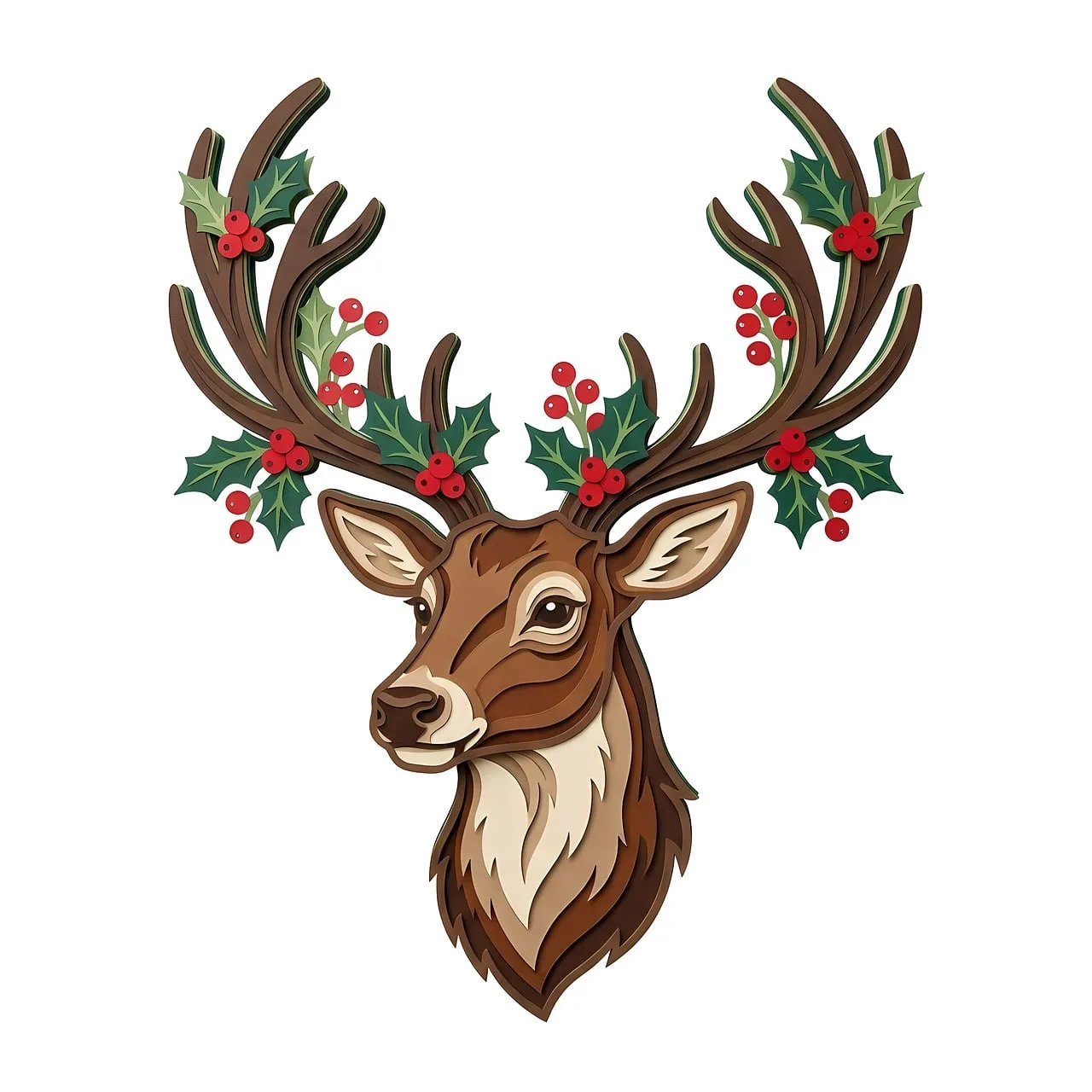 Stunning Christmas Reindeer with Holly Antlers Illustration