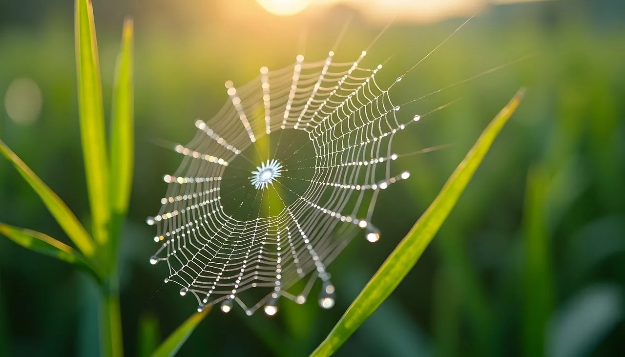 Stunning Sunrise Dew Drops on a Spiderweb