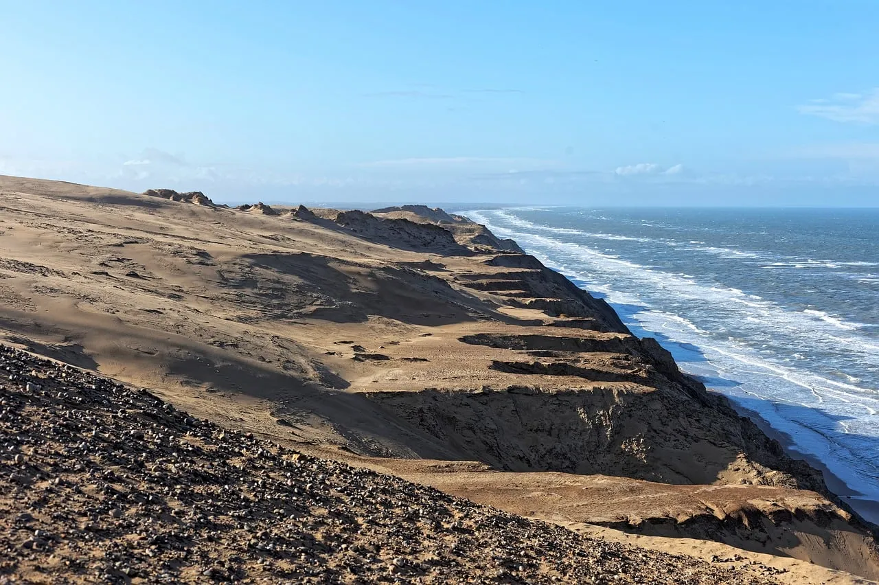 Dramatic Namibia Coastline: Sand Cliffs Meet Ocean Waves