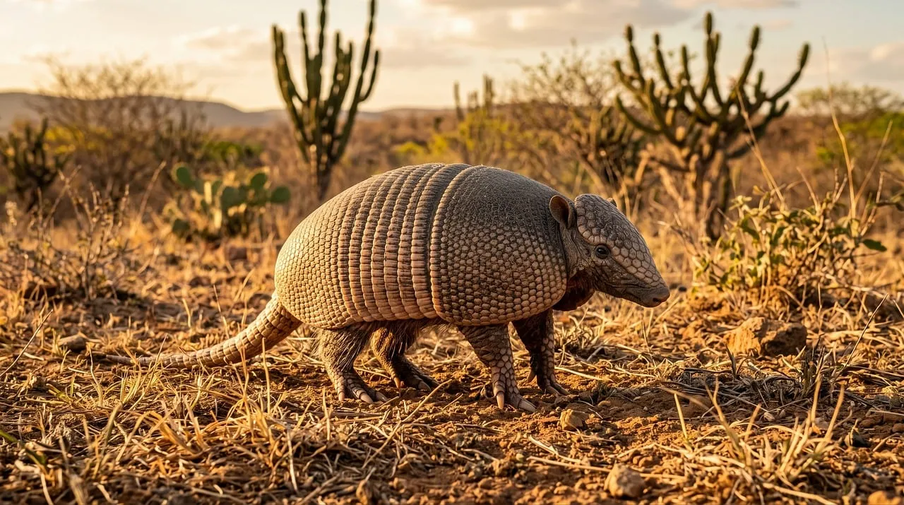 Rare Armadillo Roams: Majestic Brazilian Wildlife in Arid Lands