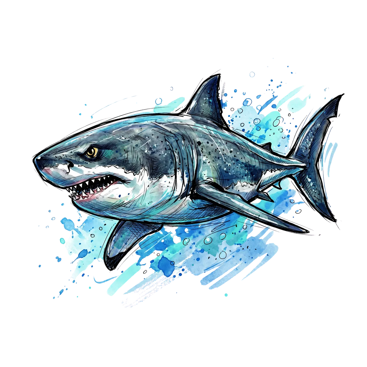 Dynamic Aquatic Predator: Fierce Shark Illustration