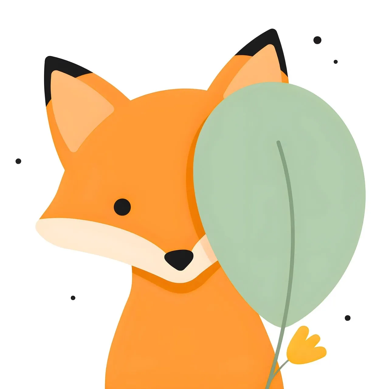 Charming Minimalist Fox Peeking Behind a Leaf