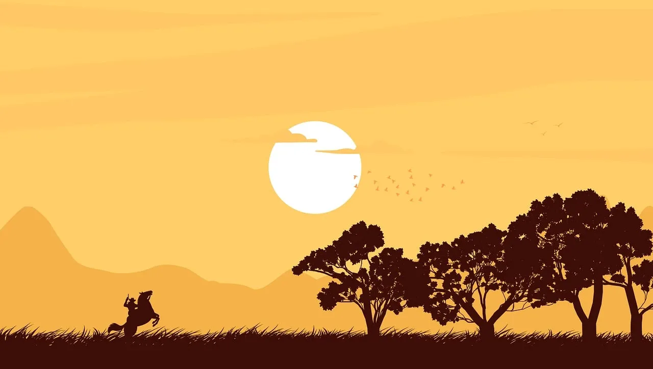 Stunning Western Sunset: Lone Rider's Wilderness Adventure