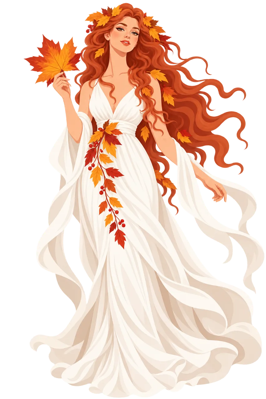 Enchanting Autumn Goddess with Fiery Maple Leaves