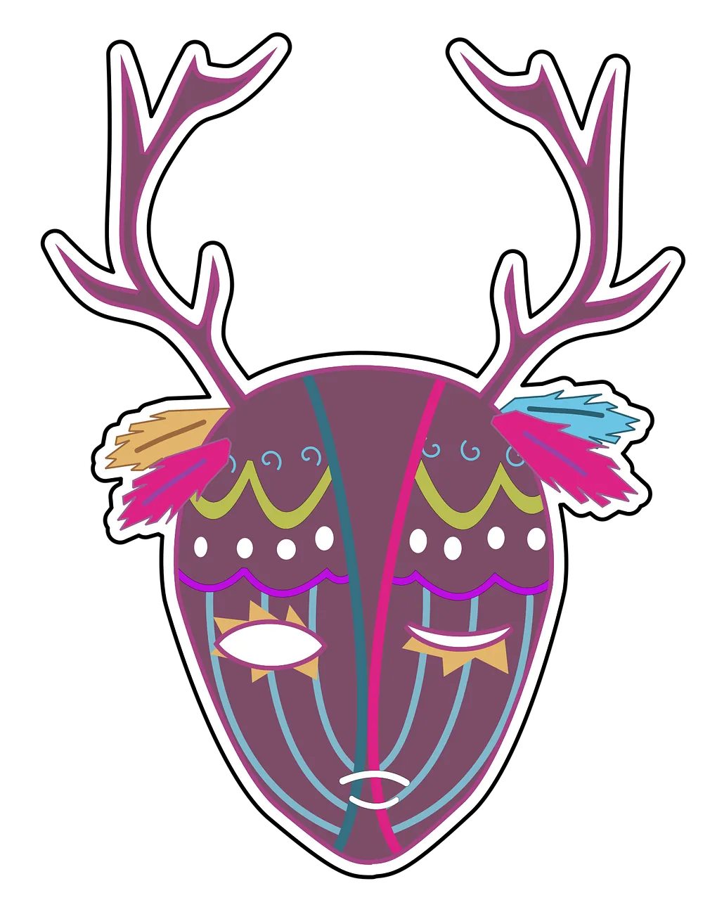 Vibrant Fantasy Deer Mask Illustration: Handcrafted Artistry