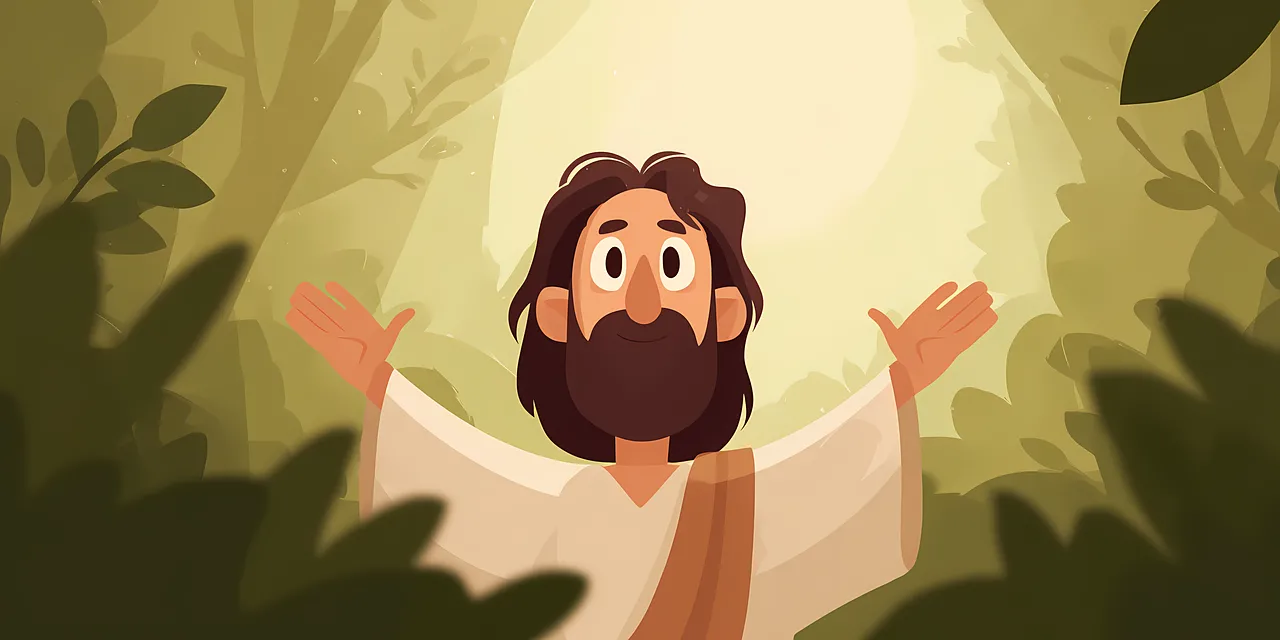 Divine Serenity: Jesus in the Peaceful Forest Dawn