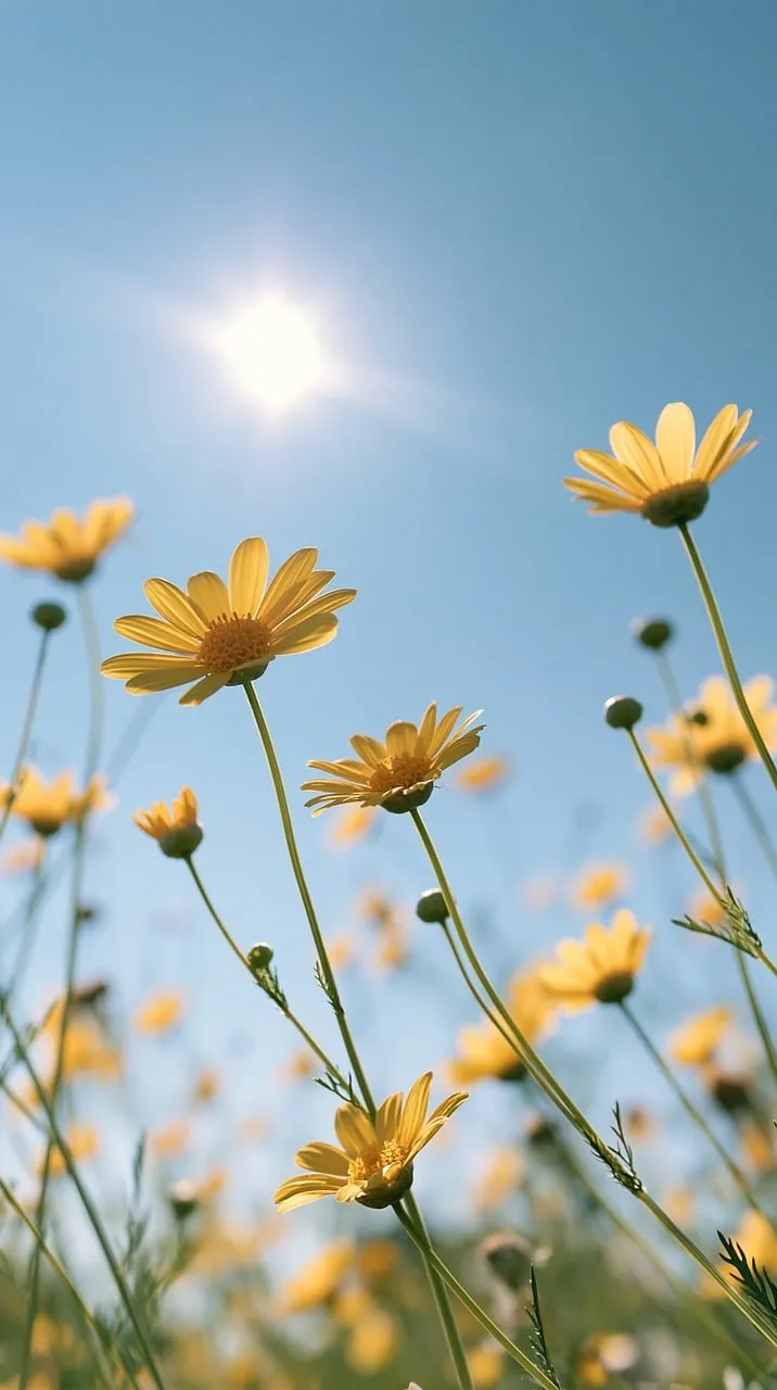 Vibrant Sun-Kissed Yellow Daisies Under a Clear Blue Sky