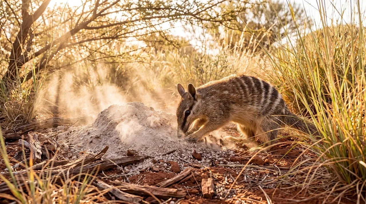 Golden Sunset: Numbat Foraging in Australian Wilds
