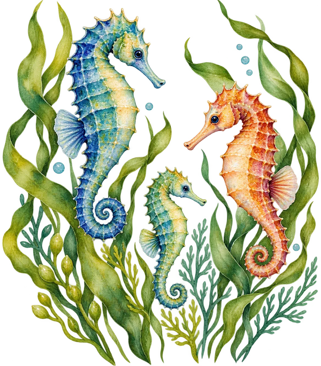 Vibrant Seahorse Watercolor: Underwater Fantasy Art