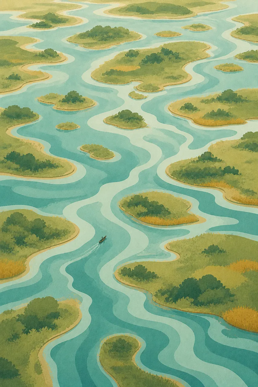 Stunning Aerial River: Winding Turquoise Waters & Lush Islands