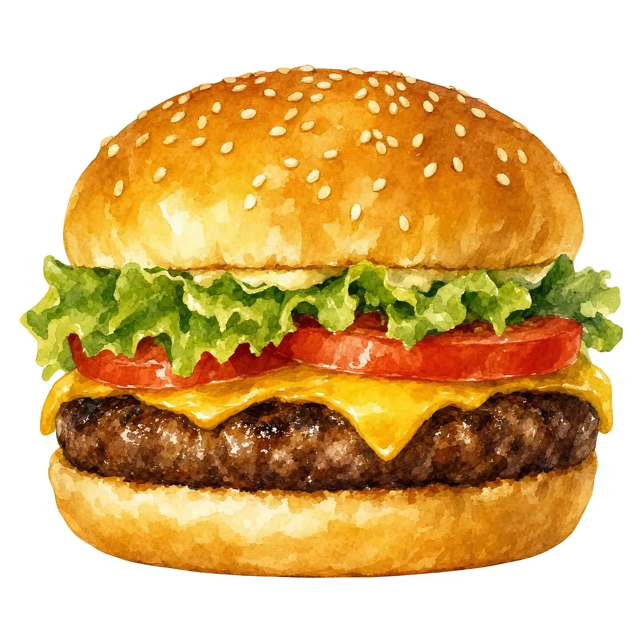 Delectable Watercolor Burger: Juicy Grilled Perfection