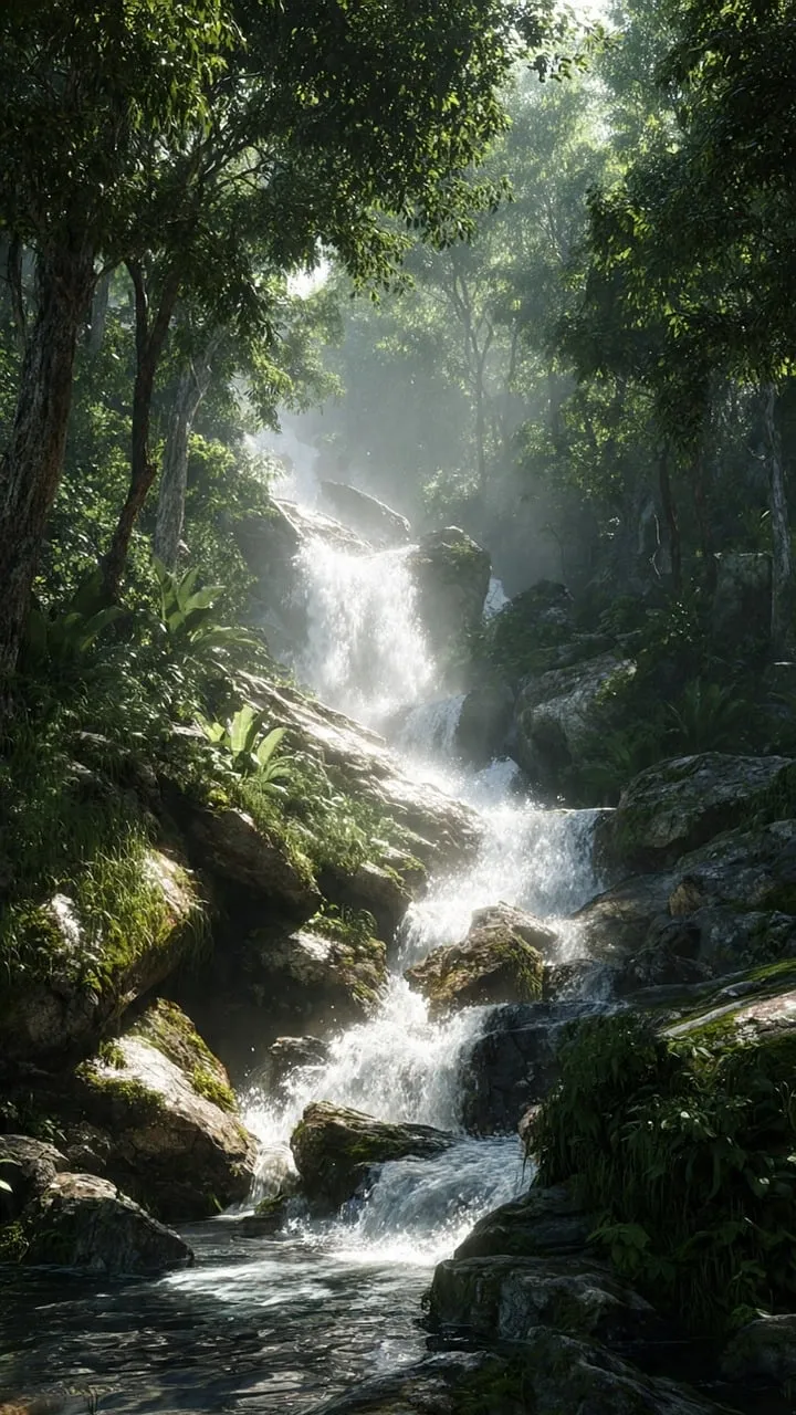 Enchanting Jungle Waterfall: Nature's Serene Cascade