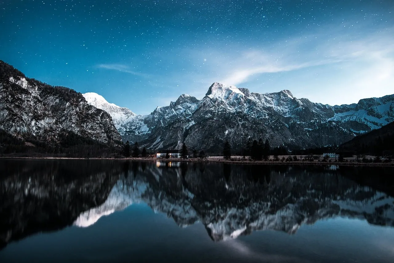 Stunning Alpine Night: Starry Sky Over Mirrored Lake
