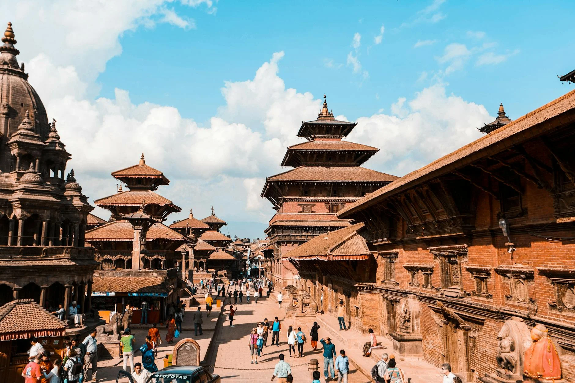 Stunning Bhaktapur Durbar Square: Ancient Architecture Under Blue Skies