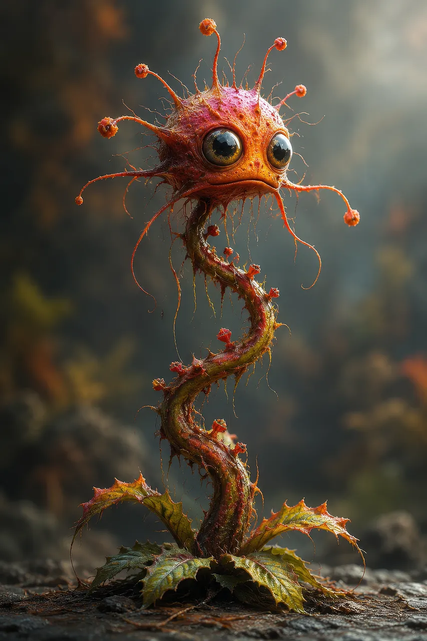 Enchanting Alien Plant: Adorable Whimsical Monster with Big Eyes