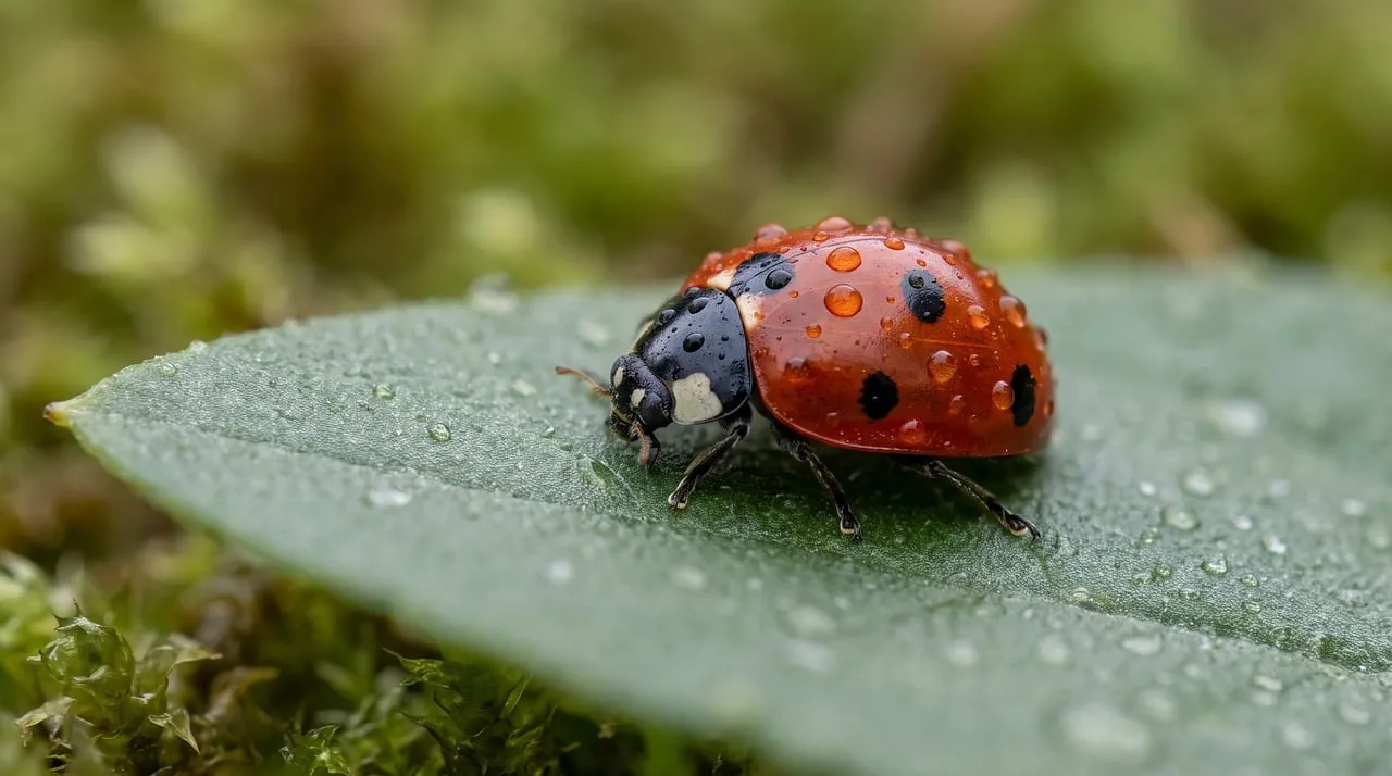 Vibrant Dewdrop Ladybug: A Macro Spring Awakening