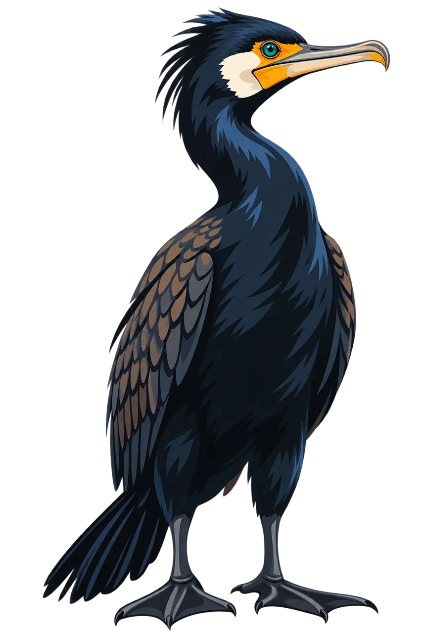 Vibrant Aquatic Bird Illustration: Detailed Cormorant Portrait