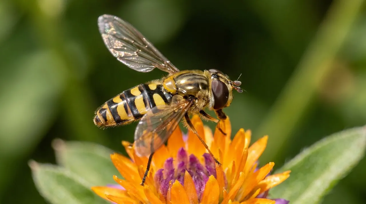 Vibrant Hoverfly: Pollinator's Dance on Golden Petals