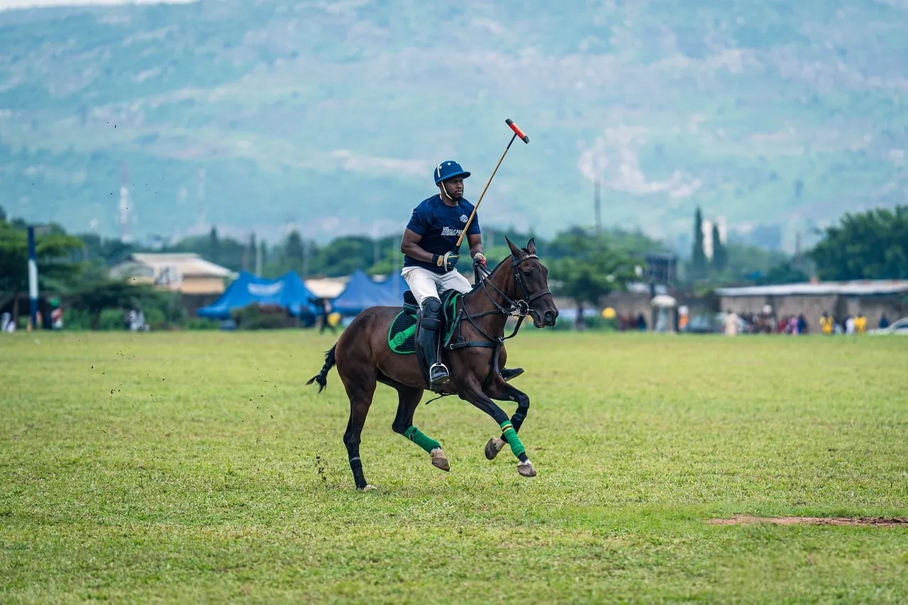 Dynamic Polo Action: Rider and Horse in Full Gallop