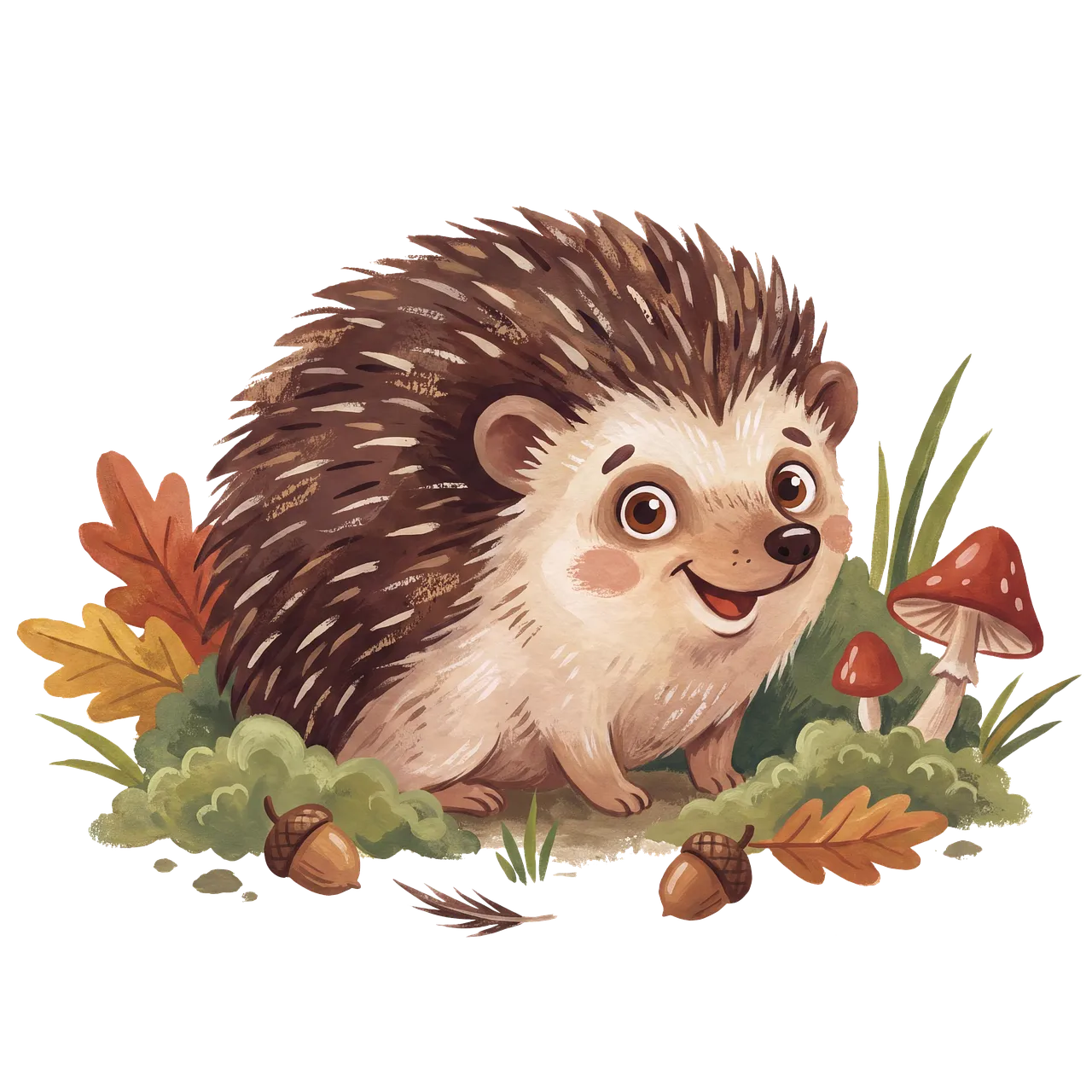 Charming Watercolor Hedgehog in Autumn Woodland