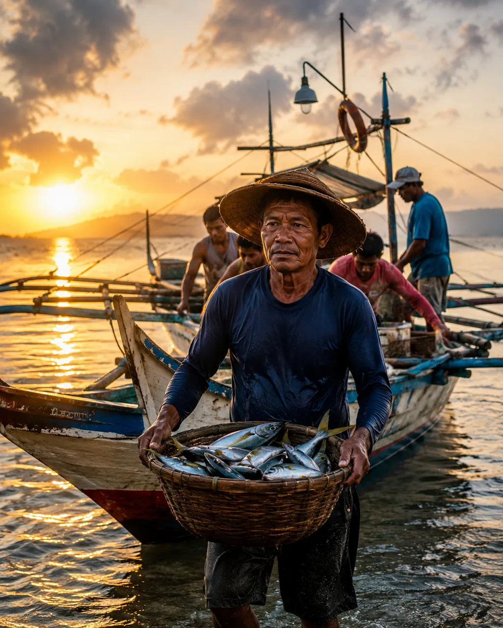 Golden Hour Harvest: Fishermen's Sunrise Resilience in Southeast Asia
