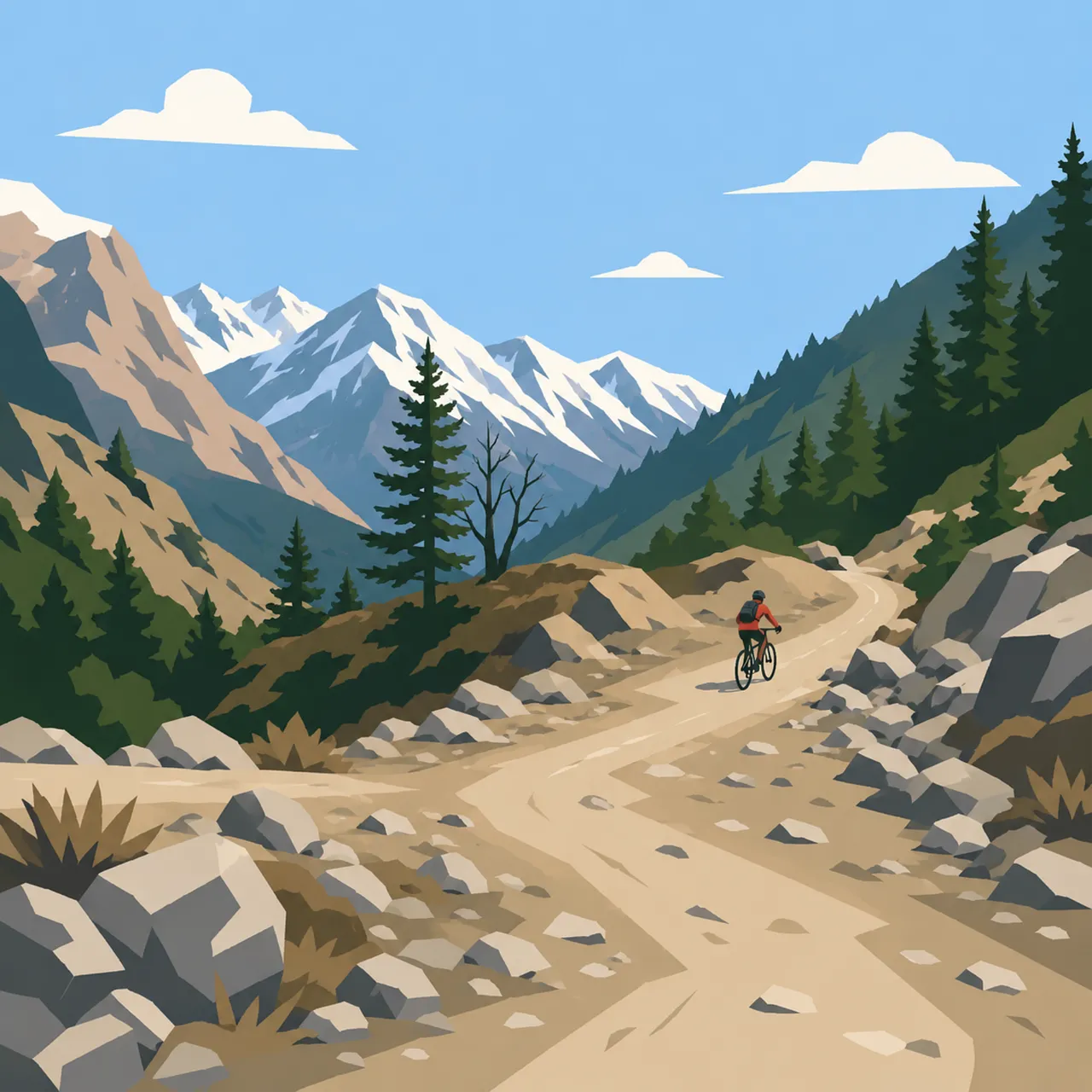 Thrilling Alpine Mountain Biking Adventure Illustration